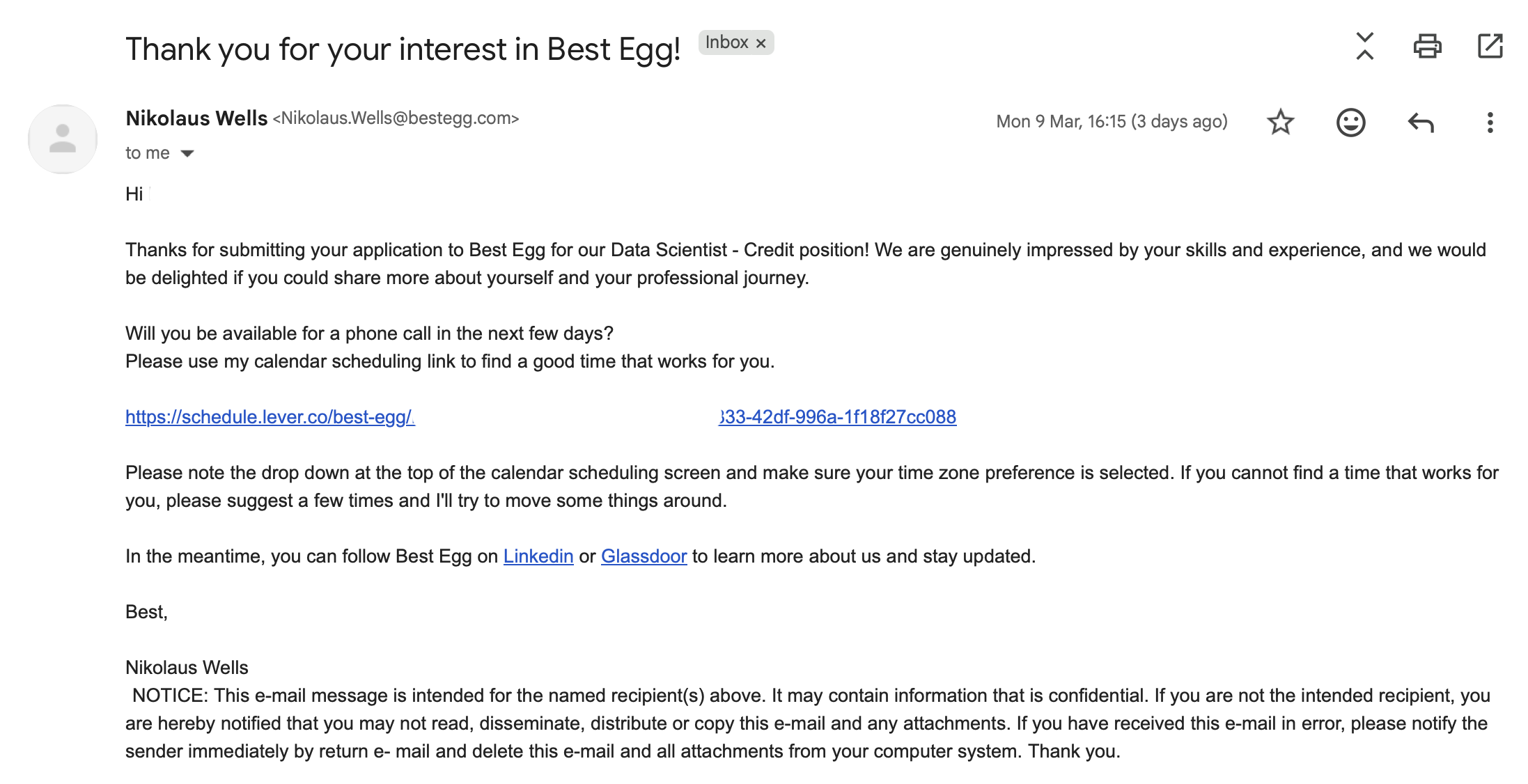 Best Egg interview invite