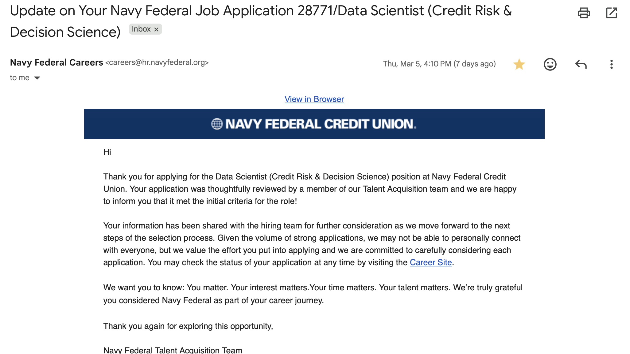 Navy Federal recruiter outreach