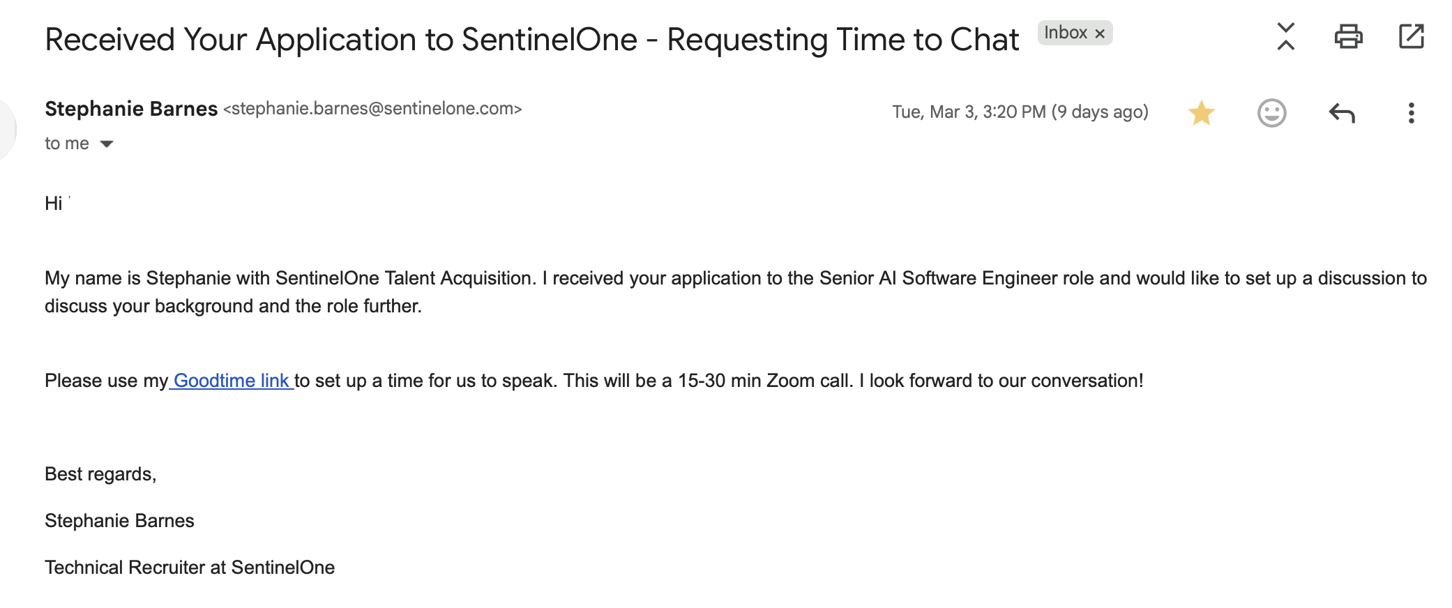 SentinelOne interview invite